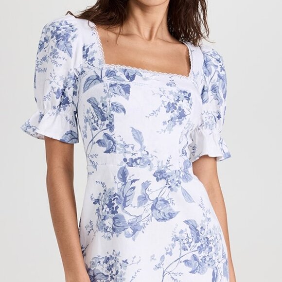 Reformation Evianna mini linen dress in a blue and white lupine pattern - Picture 2 of 5